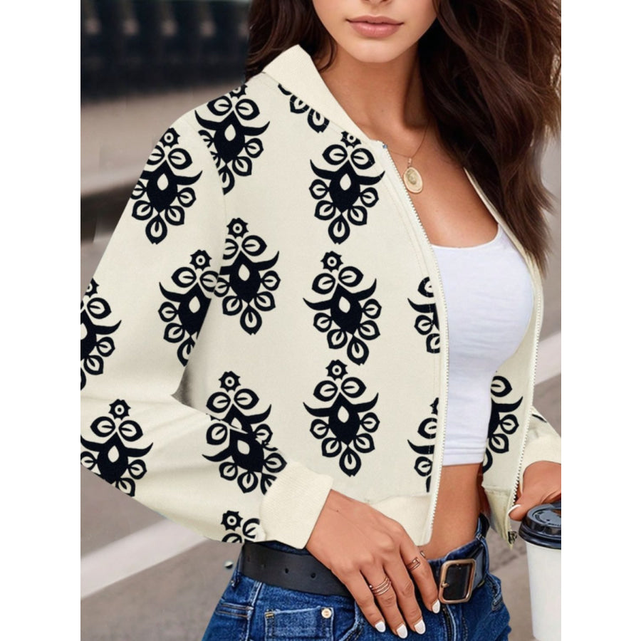 Printed Zip Up Long Sleeve Jacket Apparel and Accessories