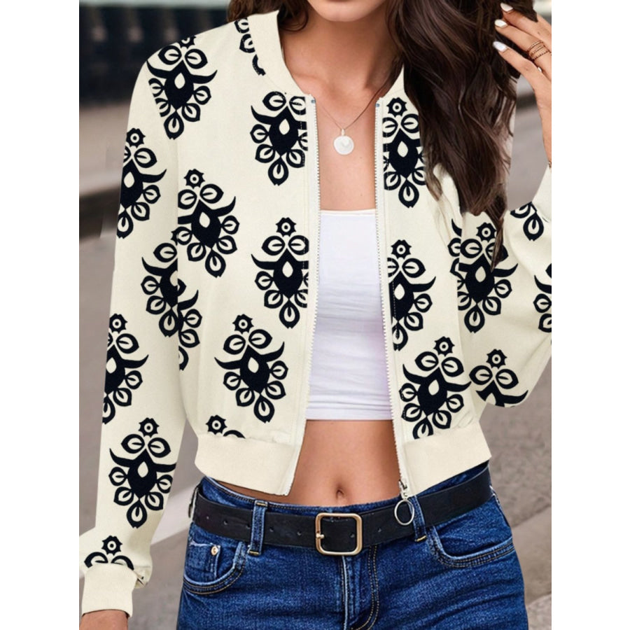 Printed Zip Up Long Sleeve Jacket Apparel and Accessories