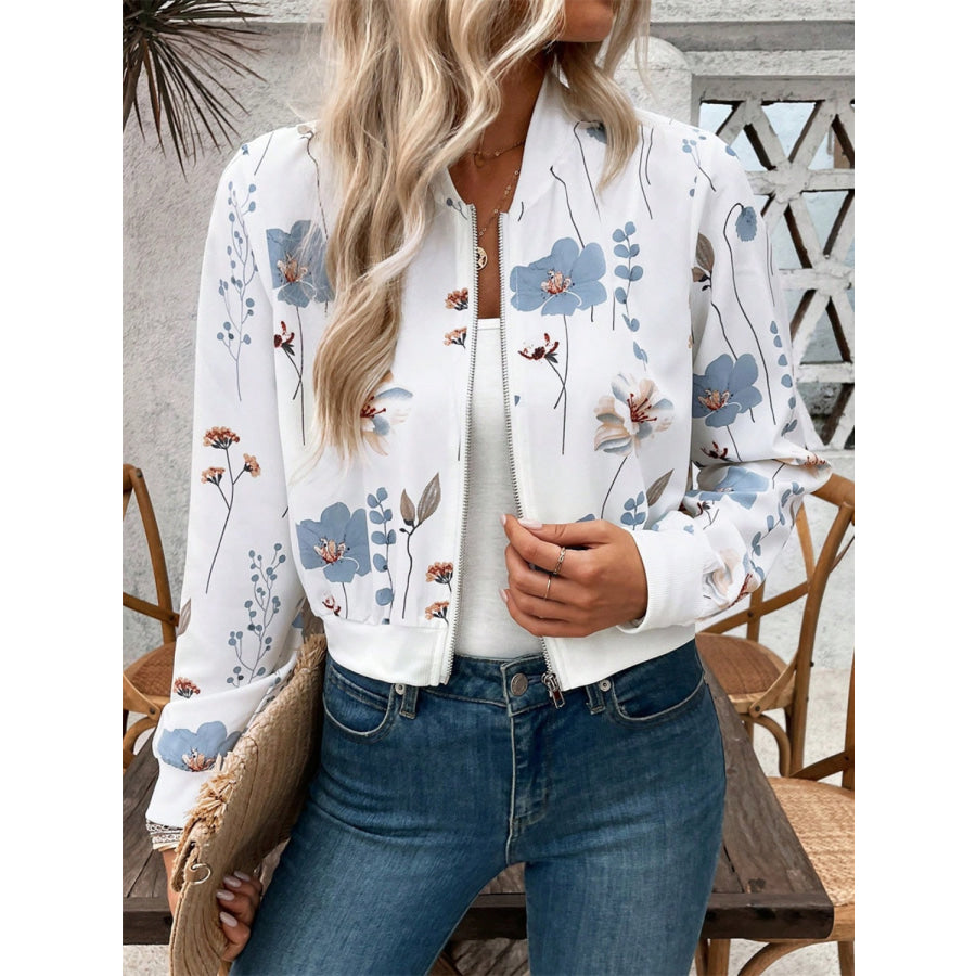 Printed Zip Up Long Sleeve Jacket Apparel and Accessories