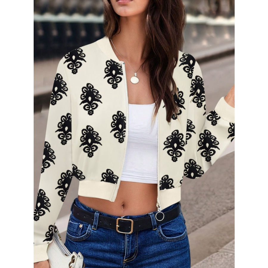 Printed Zip Up Long Sleeve Jacket Apparel and Accessories