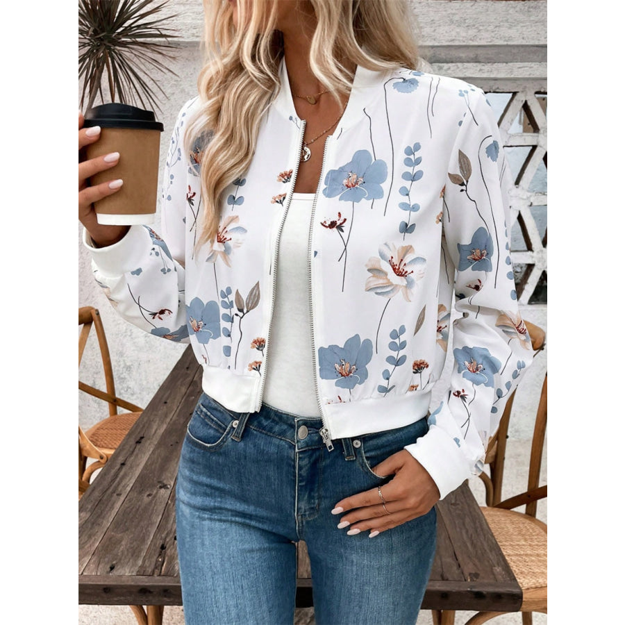 Printed Zip Up Long Sleeve Jacket Apparel and Accessories