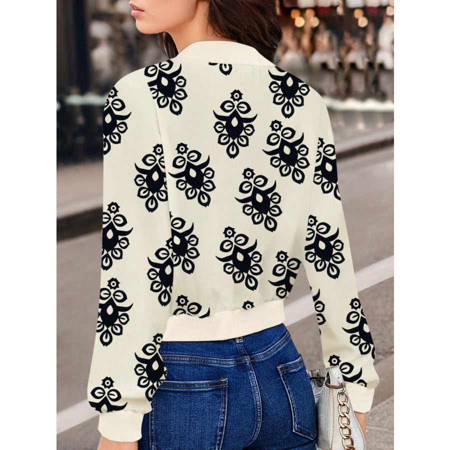 Printed Zip Up Long Sleeve Jacket Apparel and Accessories