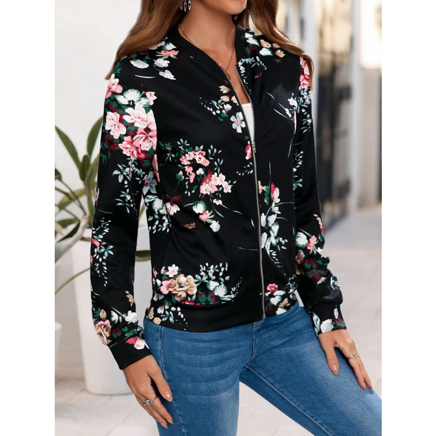 Printed Zip Up Long Sleeve Outerwear Apparel and Accessories