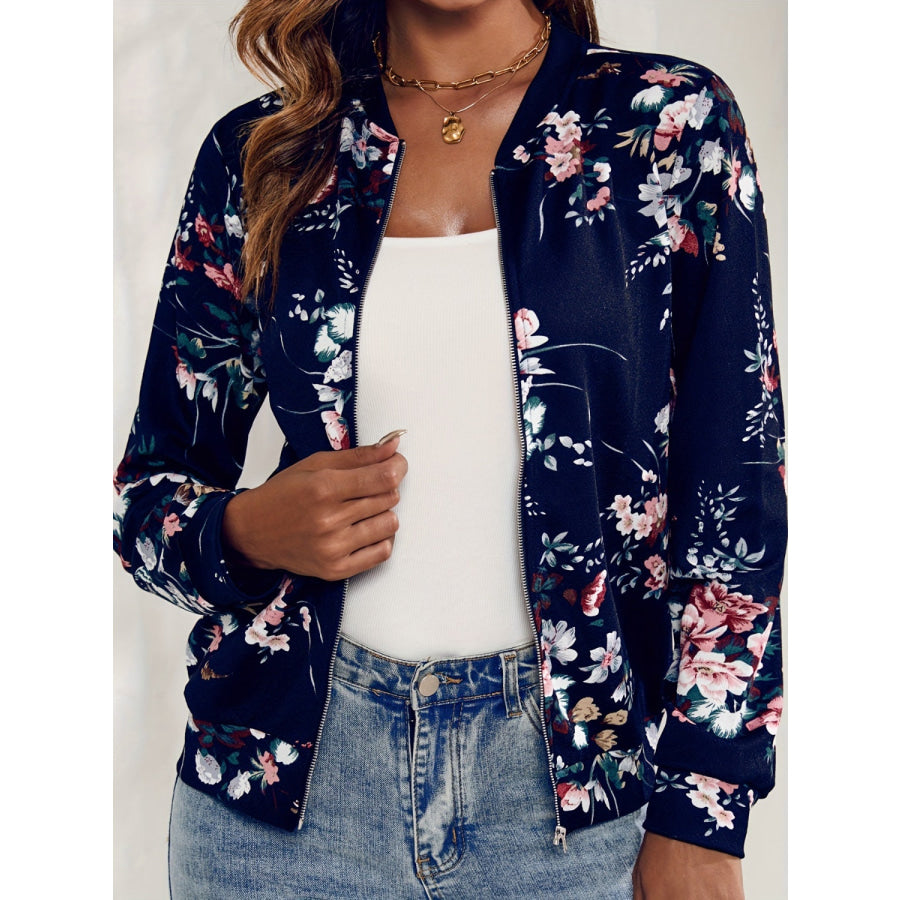 Printed Zip Up Long Sleeve Outerwear Apparel and Accessories