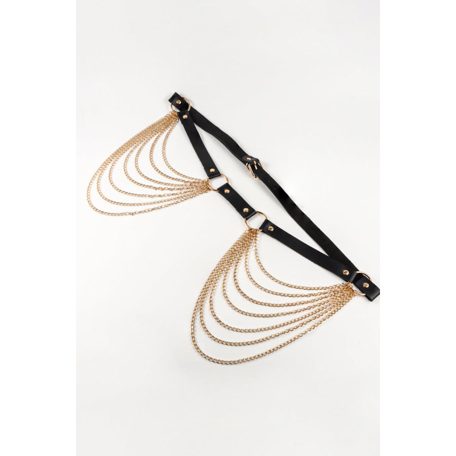 PU Belt with Chain Black/Gold / One Size