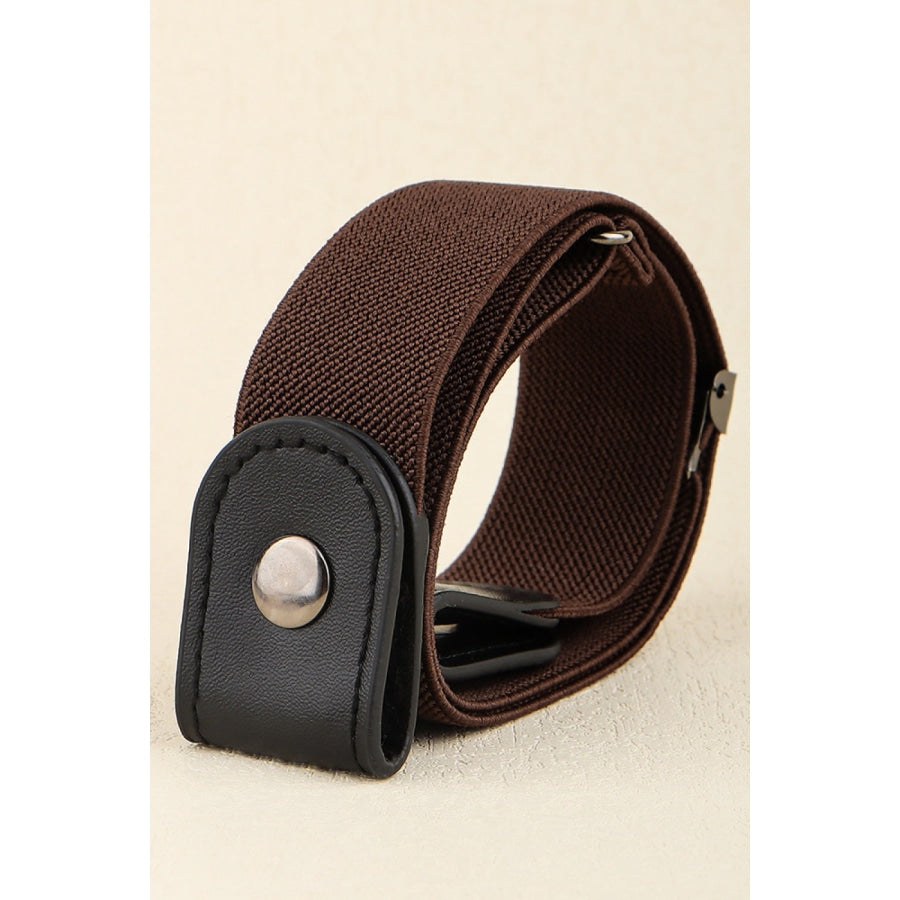 PU Elastic Snap Closure Belt Chocolate/Black / One Size