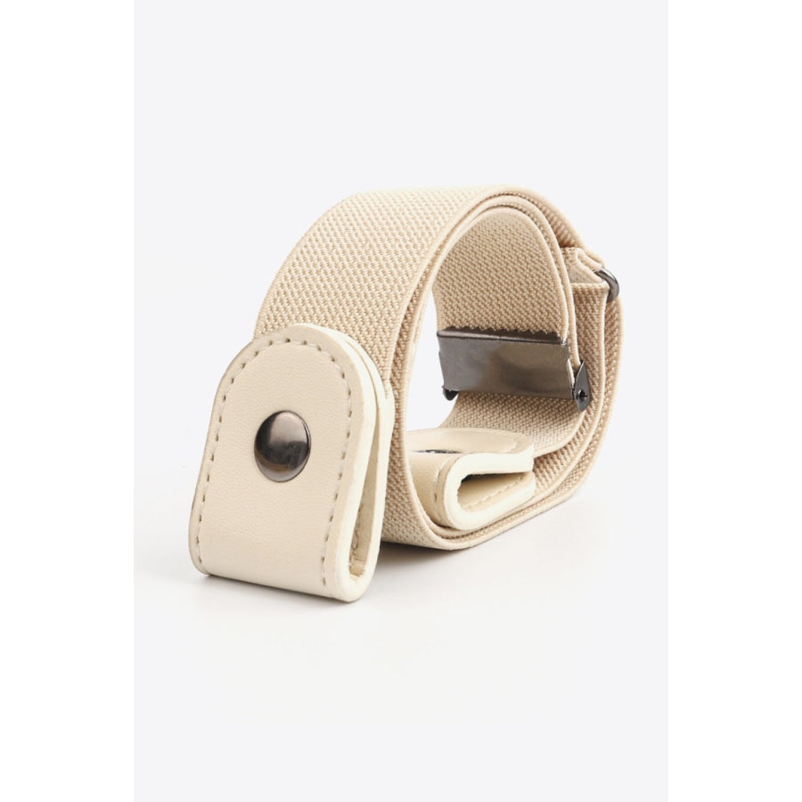 PU Elastic Snap Closure Belt Cream / One Size