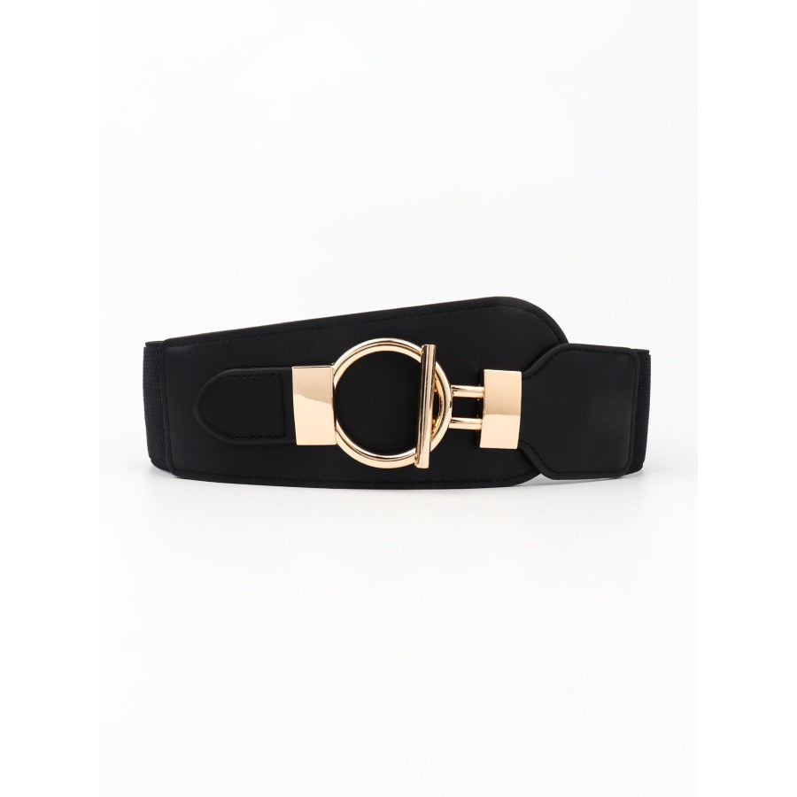 PU Elastic Wide Belt with Alloy Buckle Black / One Size