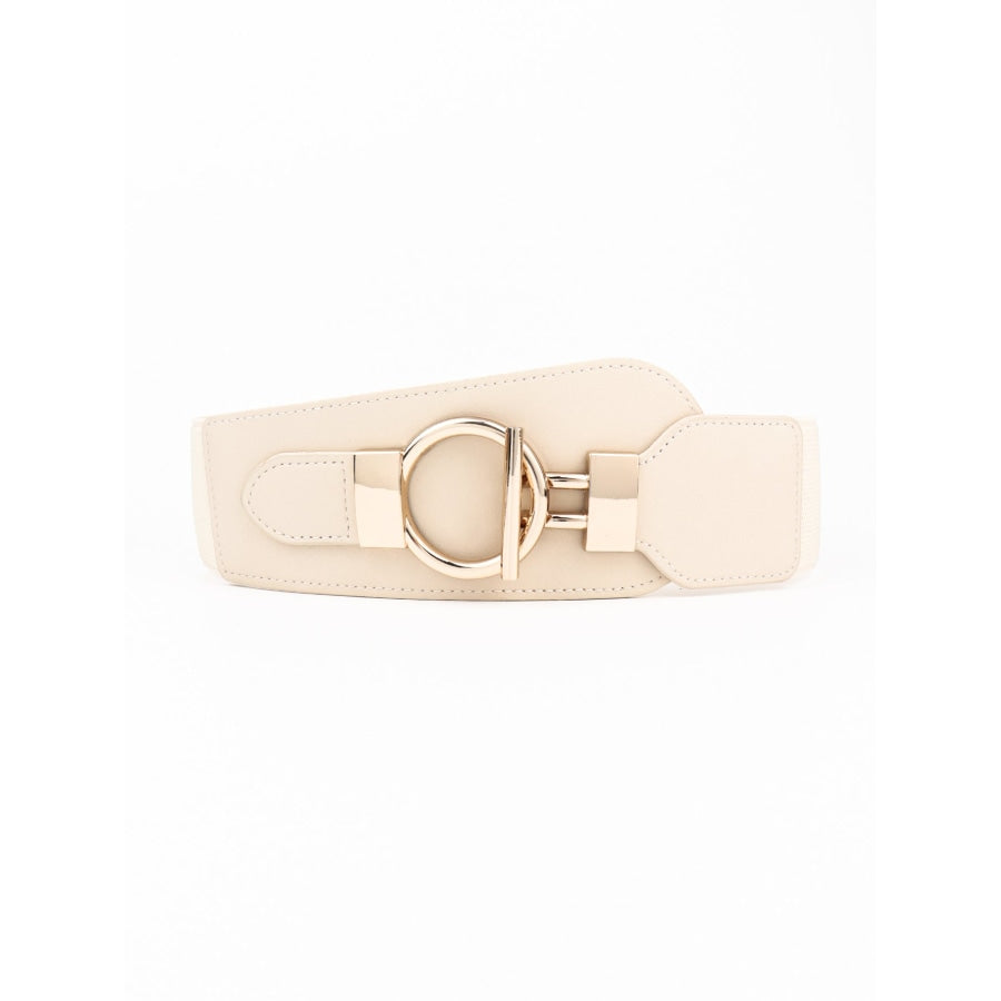 PU Elastic Wide Belt with Alloy Buckle Cream / One Size
