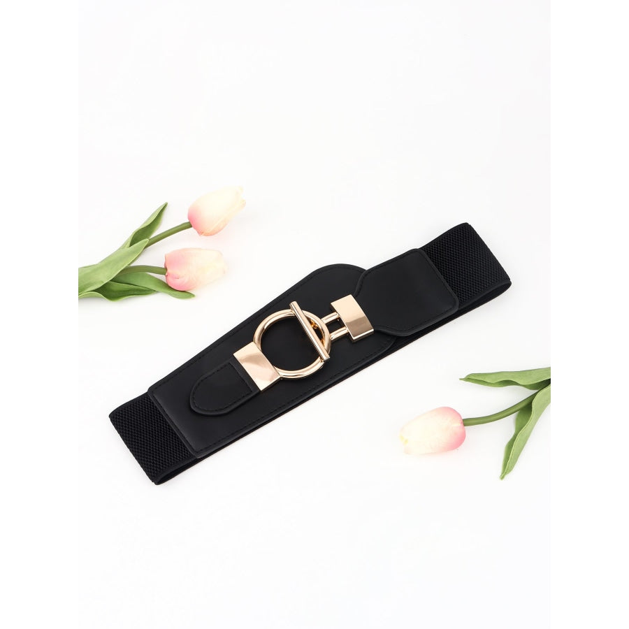 PU Elastic Wide Belt with Alloy Buckle