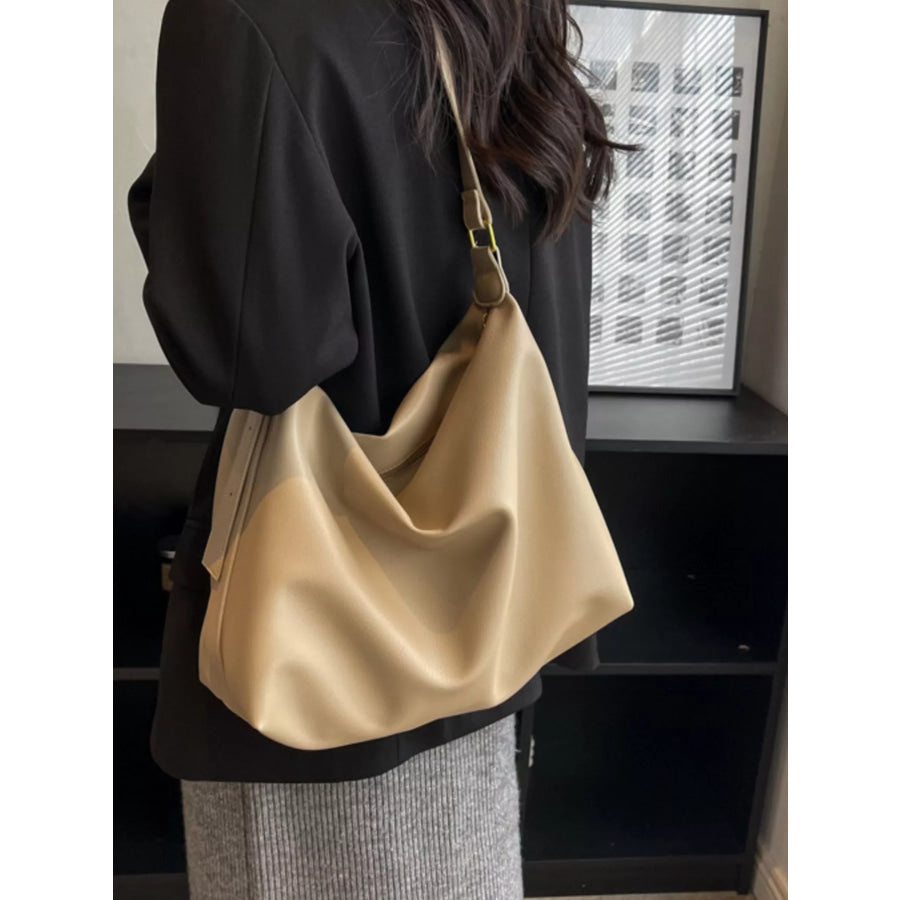 PU Leather Adjustable Strap Bag Khaki / One Size Apparel and Accessories
