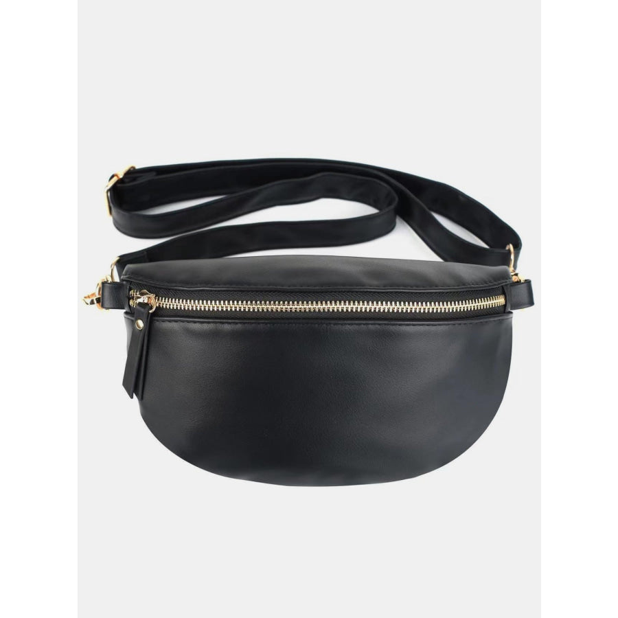 PU Leather Adjustable Strap Crossbody Bag Black / One Size Apparel and Accessories