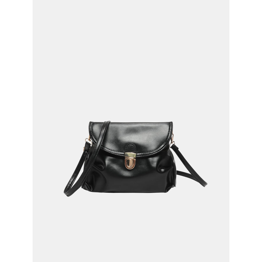 PU Leather Adjustable Strap Crossbody Bag Black / One Size Apparel and Accessories