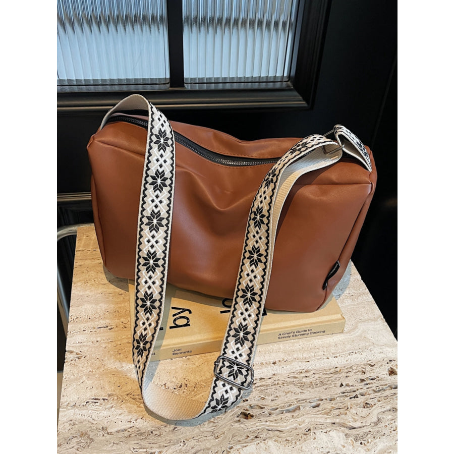 PU Leather Adjustable Strap Crossbody Bag Caramel / One Size Apparel and Accessories