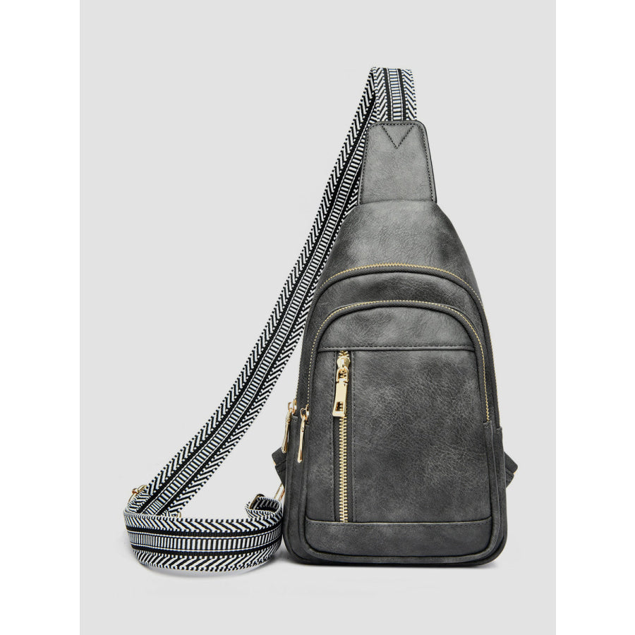 PU Leather Adjustable Strap Crossbody Bag Dark Gray / One Size Apparel and Accessories