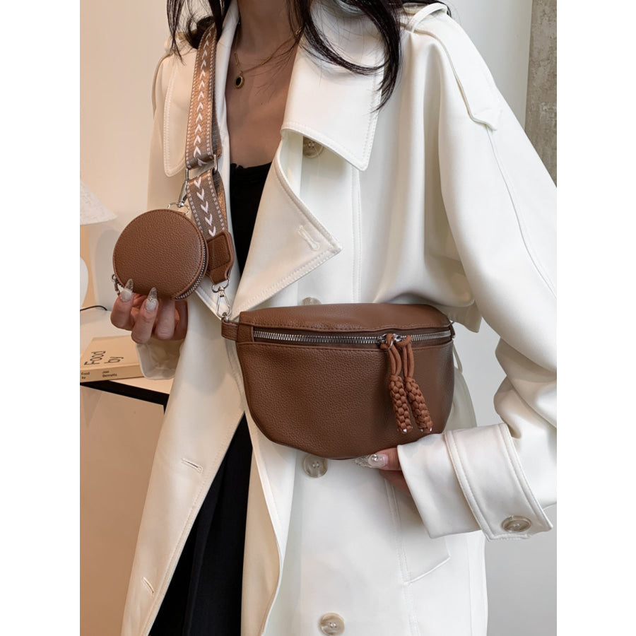 PU Leather Adjustable Strap Crossbody Bag with Coin Purse Apparel and Accessories