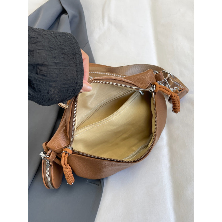 PU Leather Adjustable Strap Crossbody Bag with Coin Purse Brown / One Size Apparel and Accessories