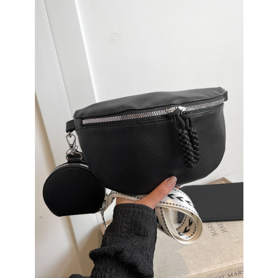 PU Leather Adjustable Strap Crossbody Bag with Coin Purse Black / One Size Apparel and Accessories