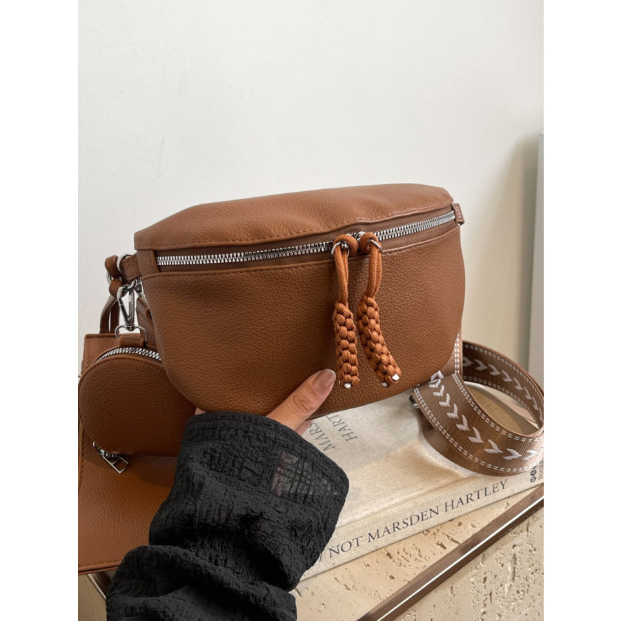 PU Leather Adjustable Strap Crossbody Bag with Coin Purse Brown / One Size Apparel and Accessories