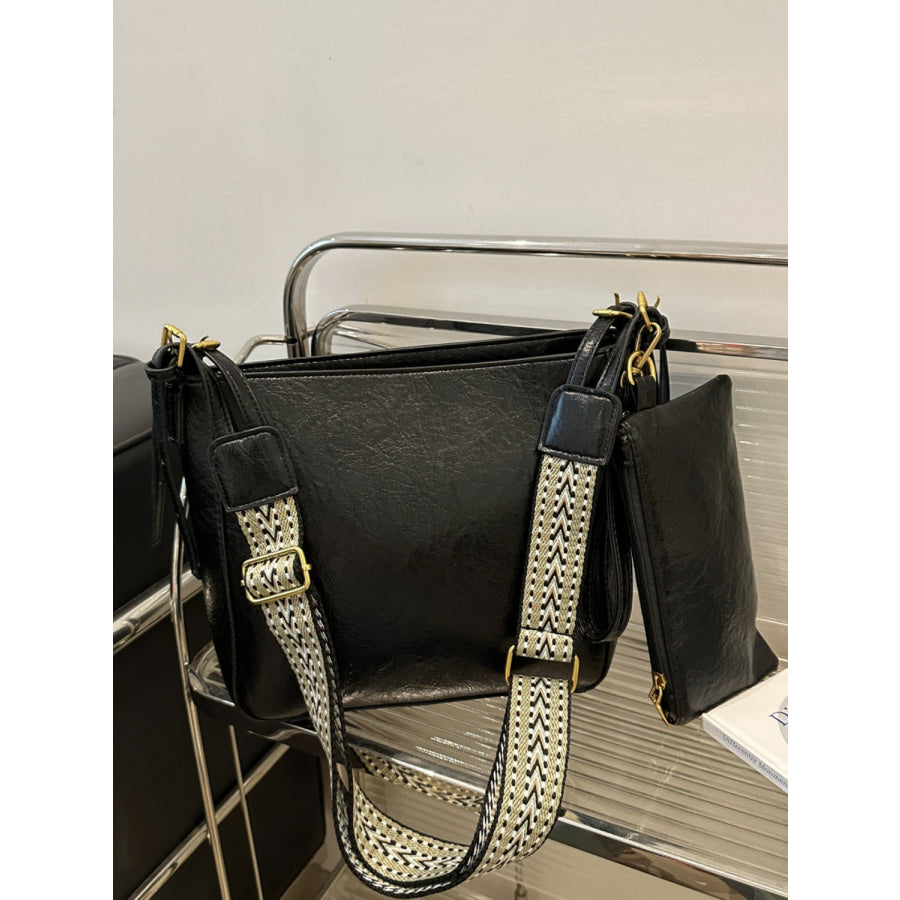 PU Leather Adjustable Strap Crossbody Bag with Pouch Apparel and Accessories