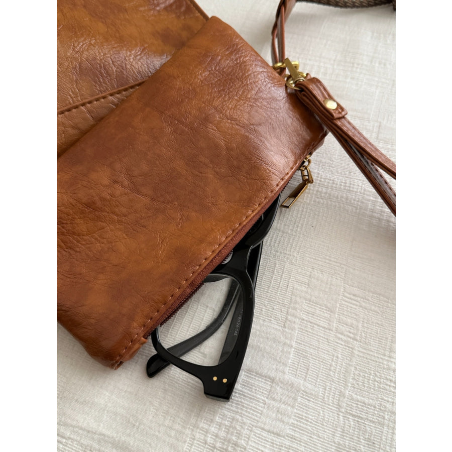 PU Leather Adjustable Strap Crossbody Bag with Pouch Apparel and Accessories