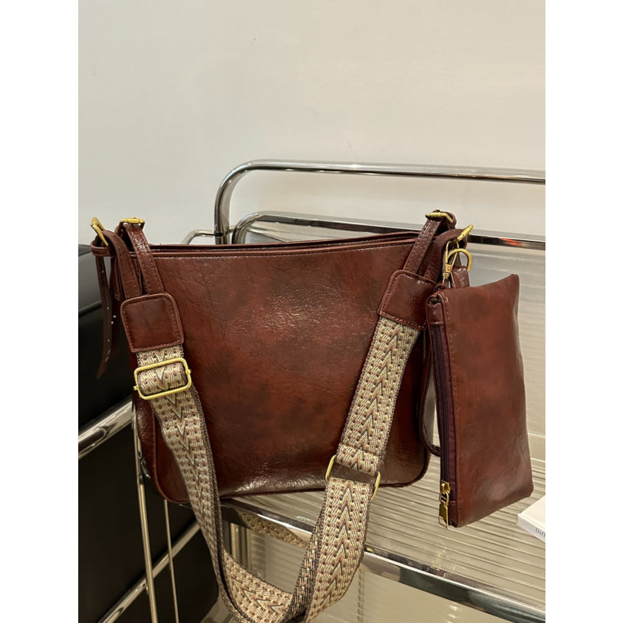 PU Leather Adjustable Strap Crossbody Bag with Pouch Apparel and Accessories