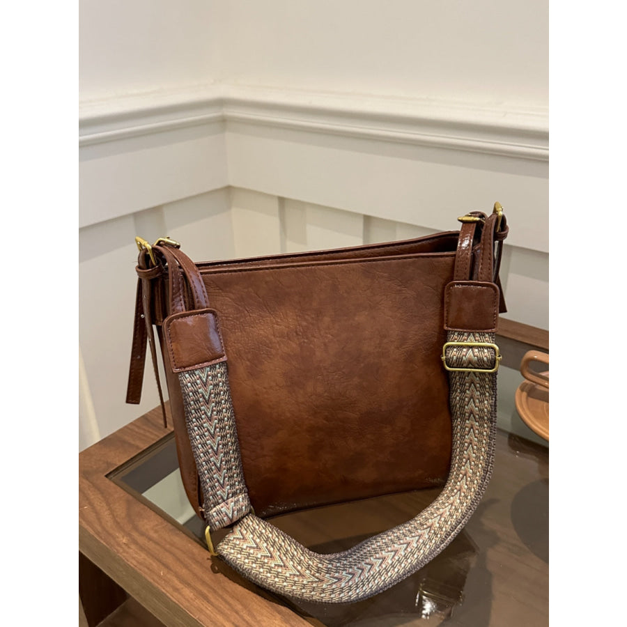 PU Leather Adjustable Strap Crossbody Bag with Pouch Brown / One Size Apparel and Accessories