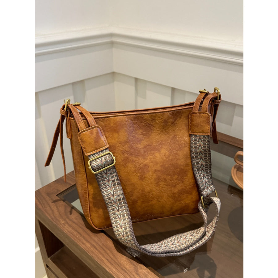 PU Leather Adjustable Strap Crossbody Bag with Pouch Caramel / One Size Apparel and Accessories