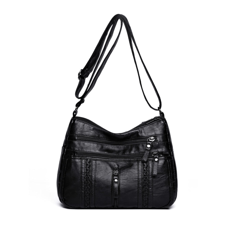 PU Leather Adjustable Strap Shoulder Bag Black / One Size Apparel and Accessories