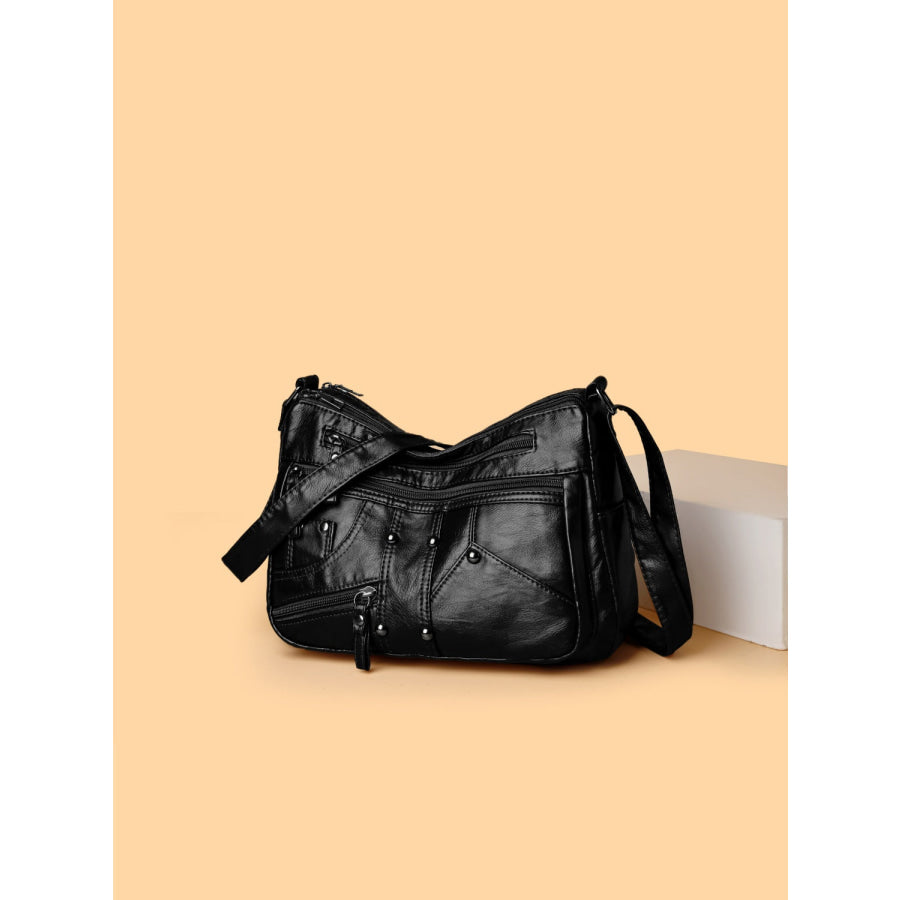 PU Leather Adjustable Strap Shoulder Bag Black / One Size Apparel and Accessories