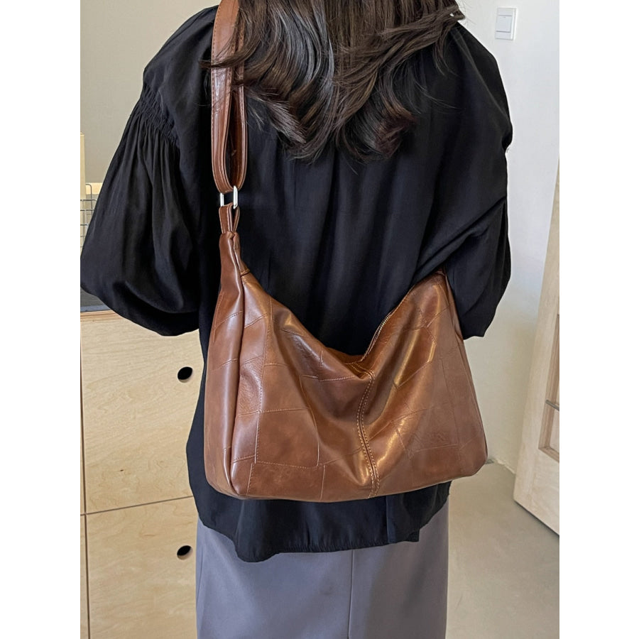 PU Leather Adjustable Strap Shoulder Bag Brown / One Size Apparel and Accessories