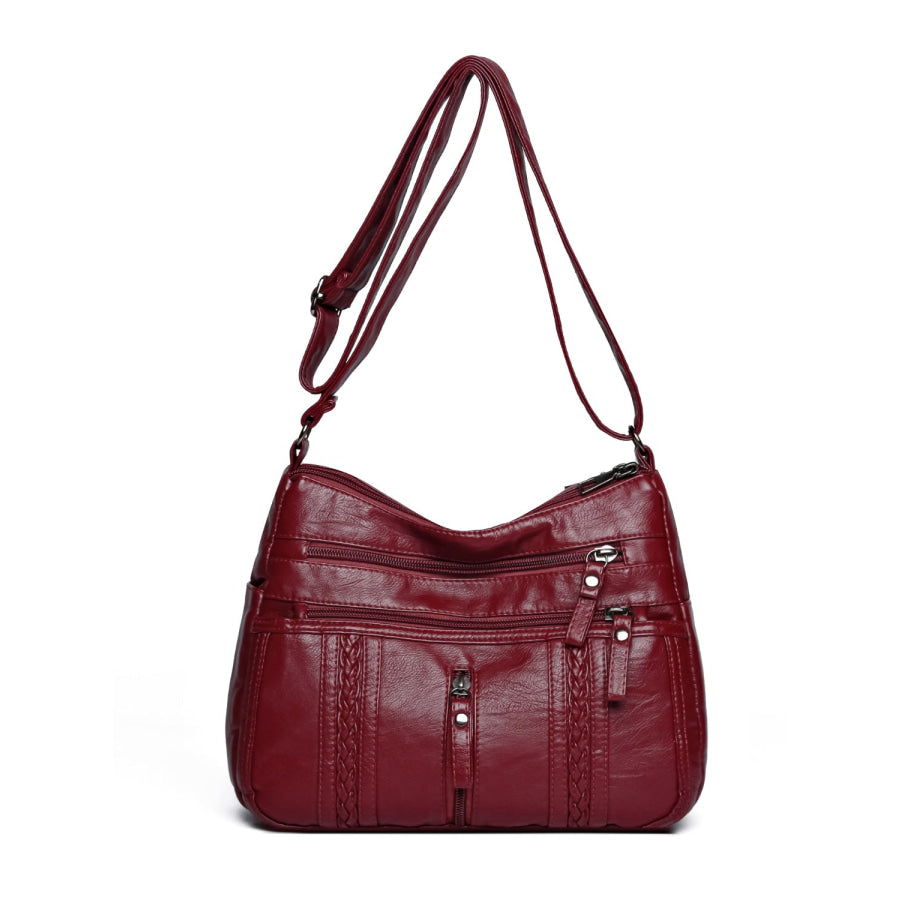 PU Leather Adjustable Strap Shoulder Bag Burgundy / One Size Apparel and Accessories