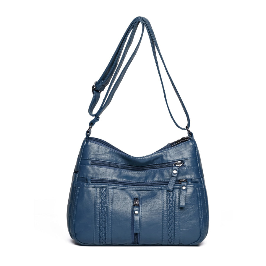 PU Leather Adjustable Strap Shoulder Bag Dusty Blue / One Size Apparel and Accessories