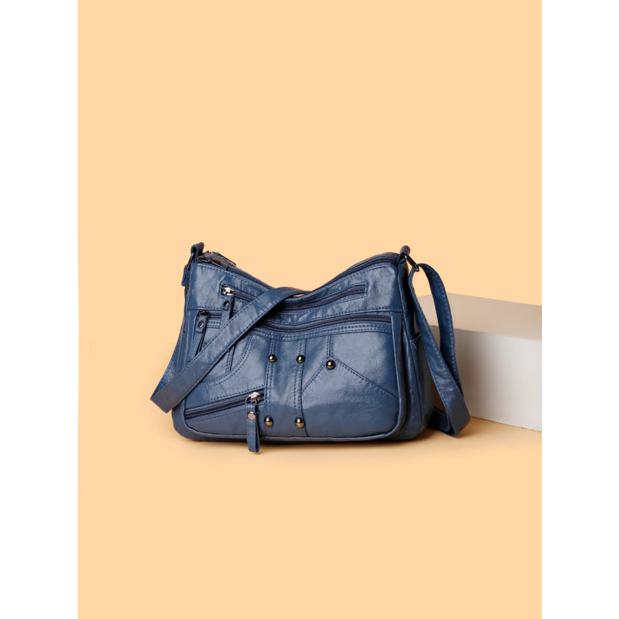 PU Leather Adjustable Strap Shoulder Bag Dusty Blue / One Size Apparel and Accessories