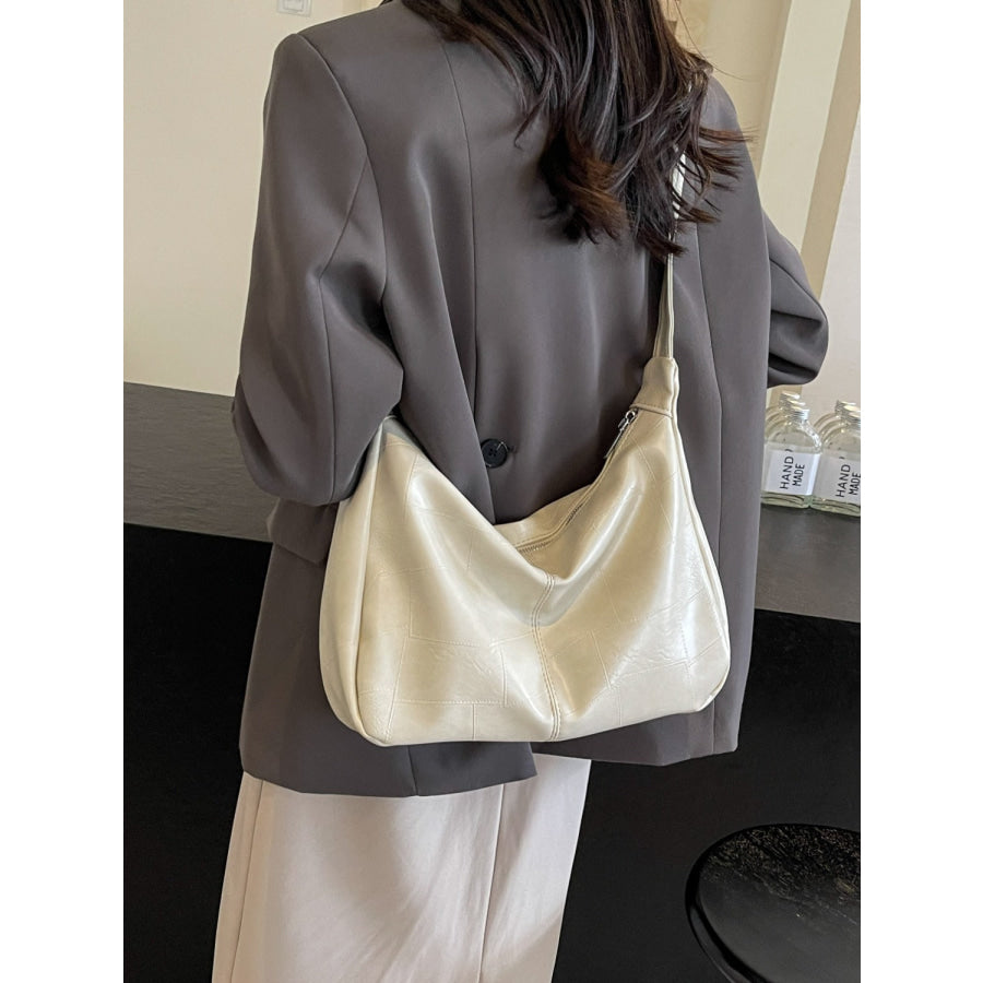 PU Leather Adjustable Strap Shoulder Bag Ivory / One Size Apparel and Accessories