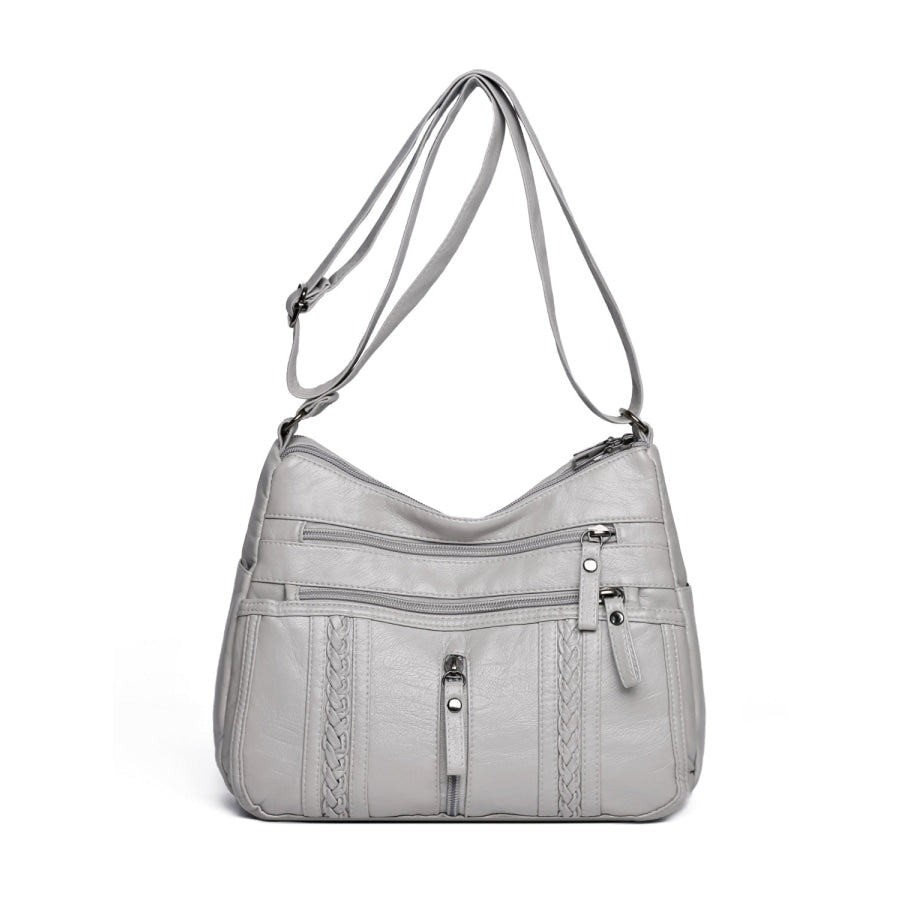 PU Leather Adjustable Strap Shoulder Bag Light Gray / One Size Apparel and Accessories