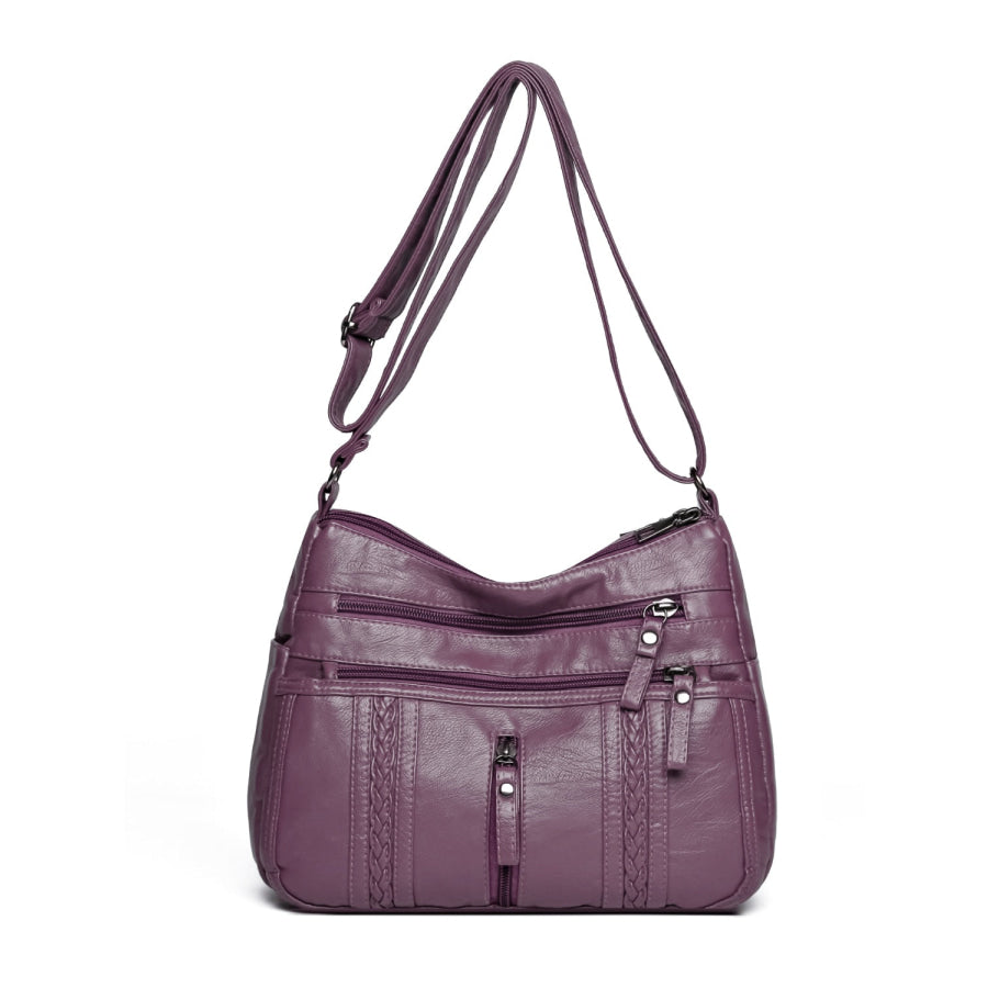 PU Leather Adjustable Strap Shoulder Bag Mauve / One Size Apparel and Accessories