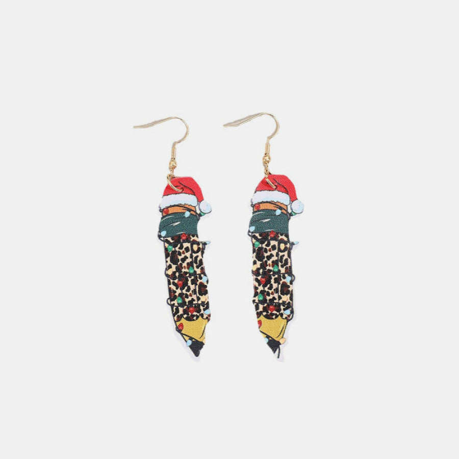 PU Leather Alloy Pencil Earrings Gold / One Size Apparel and Accessories