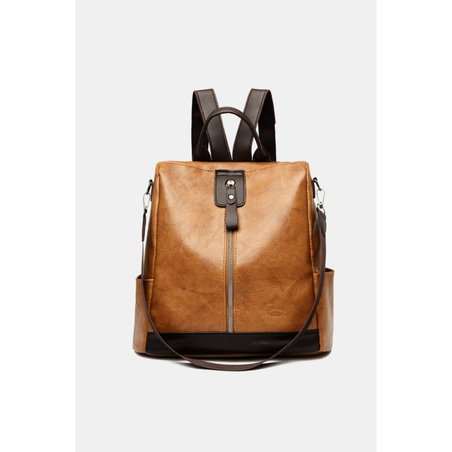 PU Leather Backpack Bag Caramel / One Size Apparel and Accessories