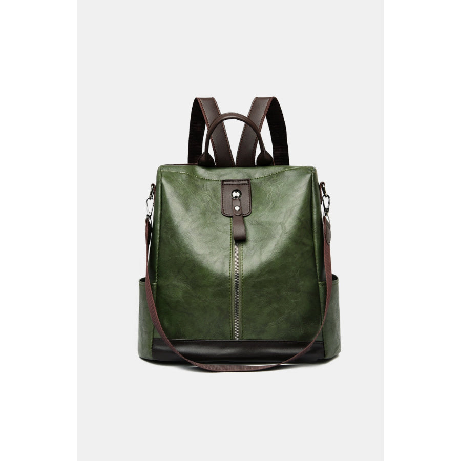 PU Leather Backpack Bag Dark Green / One Size Apparel and Accessories