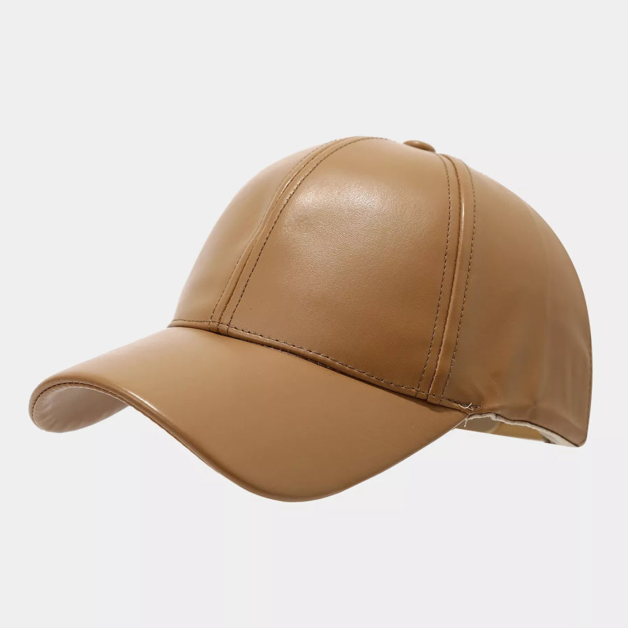 PU Leather Baseball Cap Khaki Color / One Size Apparel and Accessories