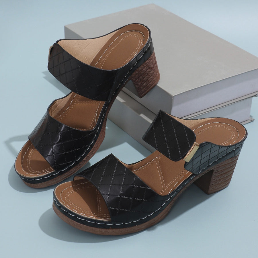 PU Leather Block Heel Sandals Apparel and Accessories
