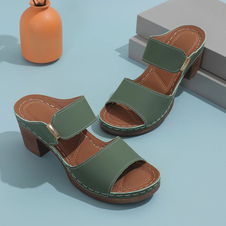 PU Leather Block Heel Sandals Apparel and Accessories