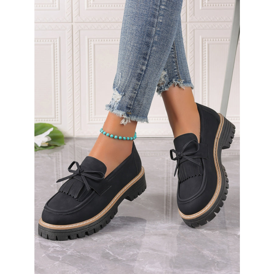 PU Leather Bow Platform Loafers Apparel and Accessories