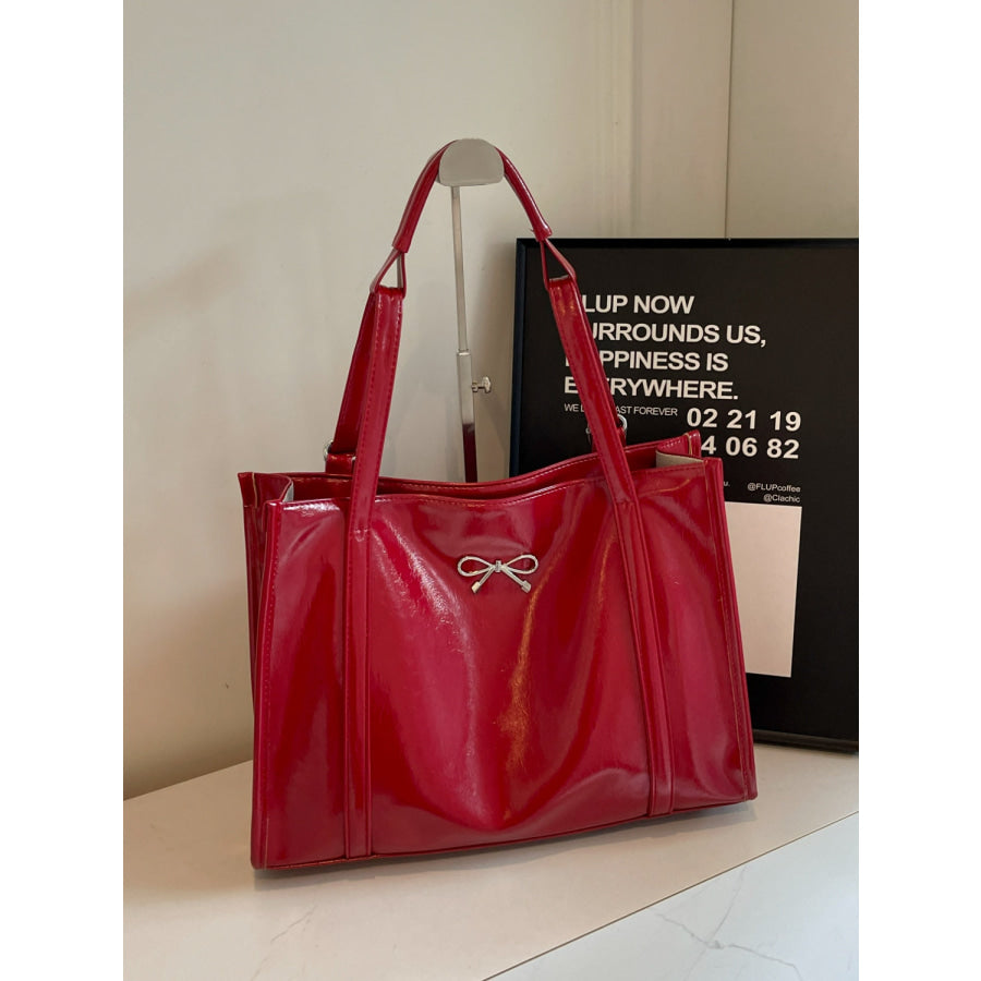 PU Leather Bow Shoulder Bag Red / One Size Apparel and Accessories