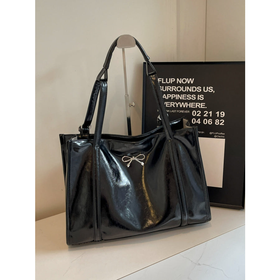 PU Leather Bow Shoulder Bag Black / One Size Apparel and Accessories