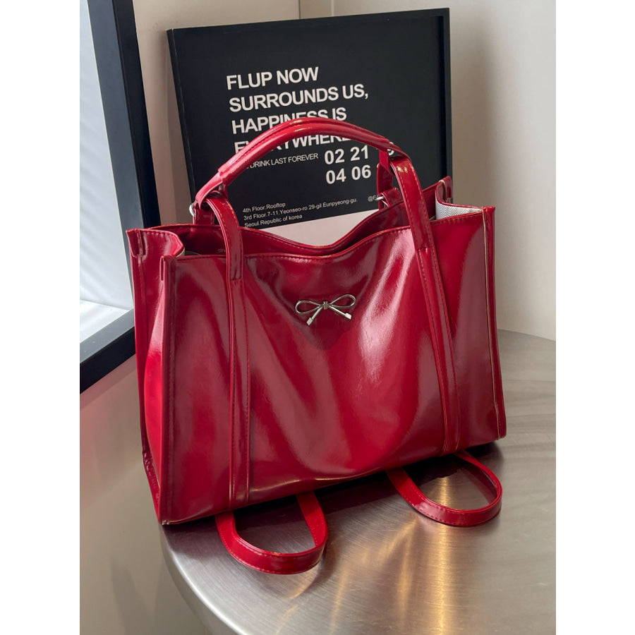 PU Leather Bow Shoulder Bag Red / One Size Apparel and Accessories