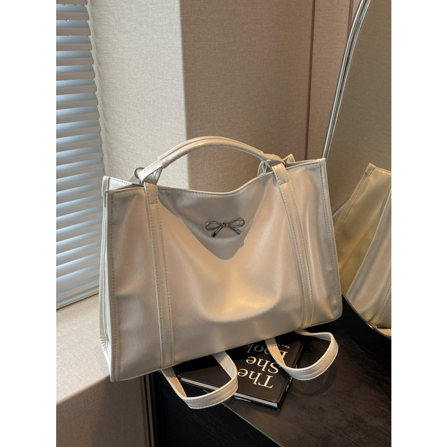 PU Leather Bow Shoulder Bag White / One Size Apparel and Accessories