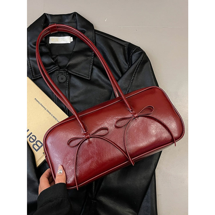 PU Leather Bow Trim Shoulder Bag Burgundy / One Size Apparel and Accessories