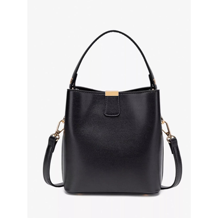 PU Leather Bucket Crossbody Bag with Gold-Tone Hardware Black / onesize Apparel and Accessories